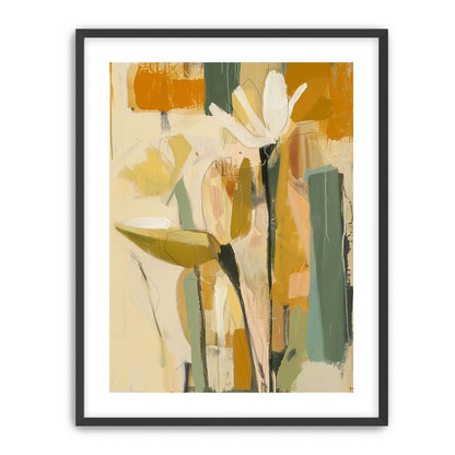 White flower in ochre blocks