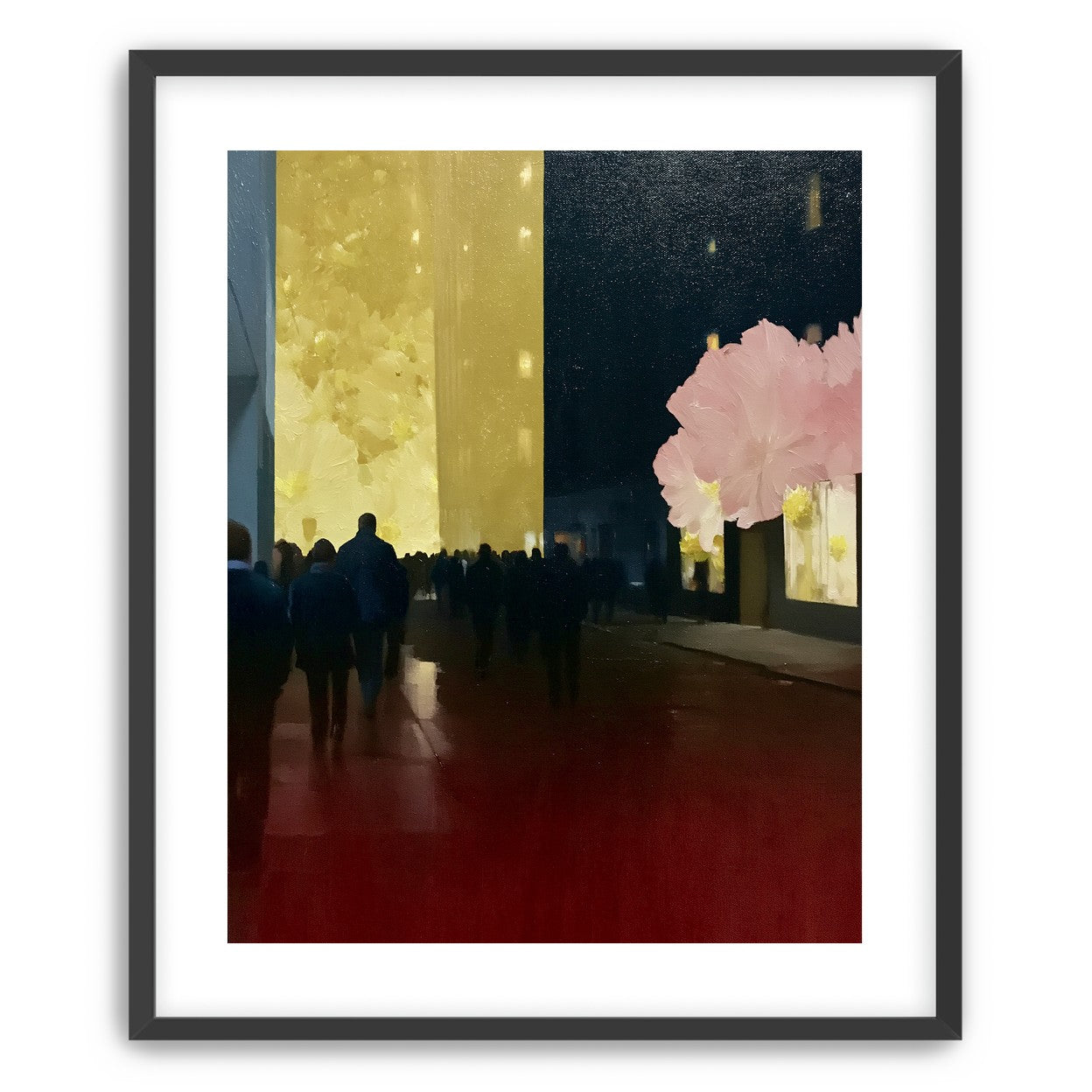 Crowd beneath the glowing wall