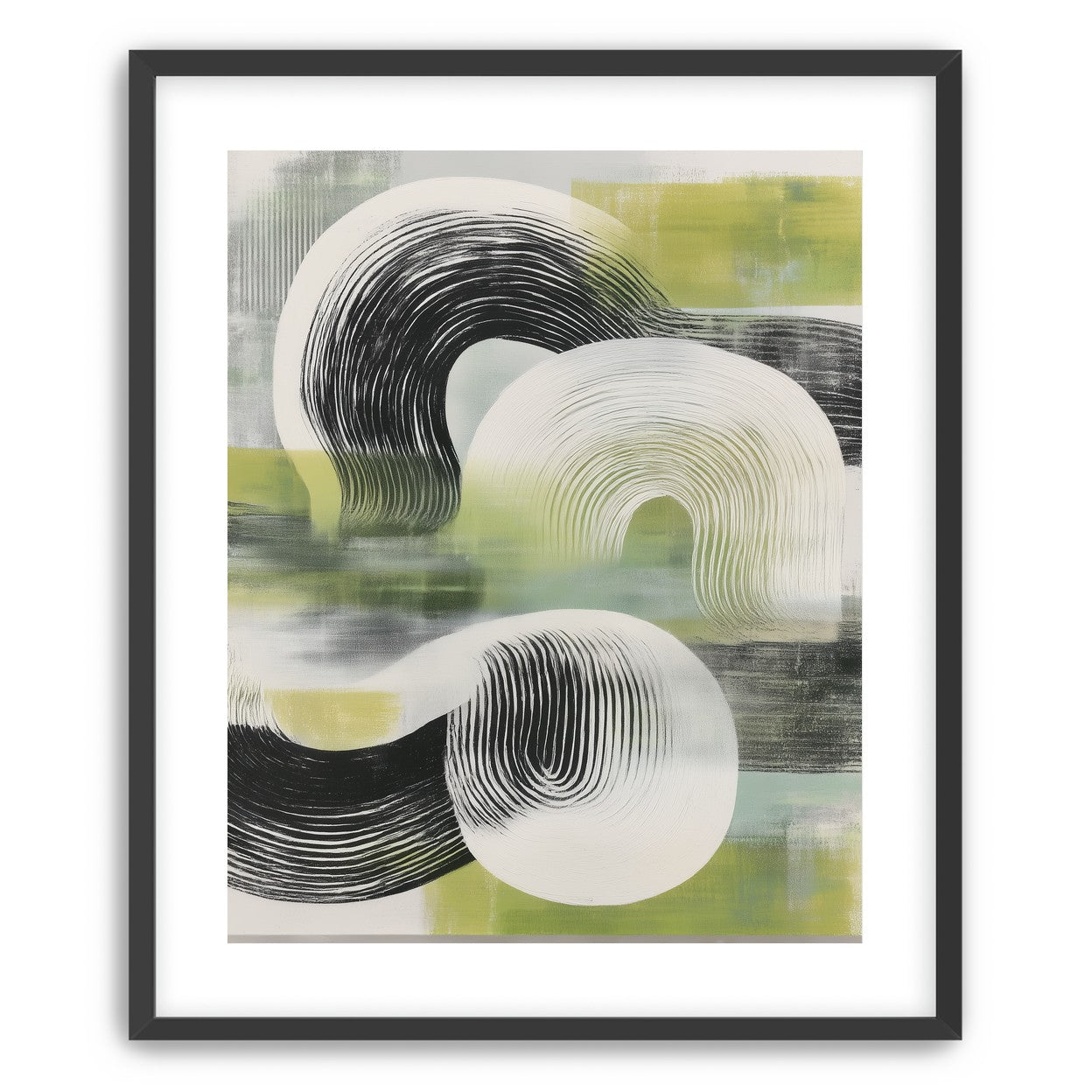 Curved bands across green fields