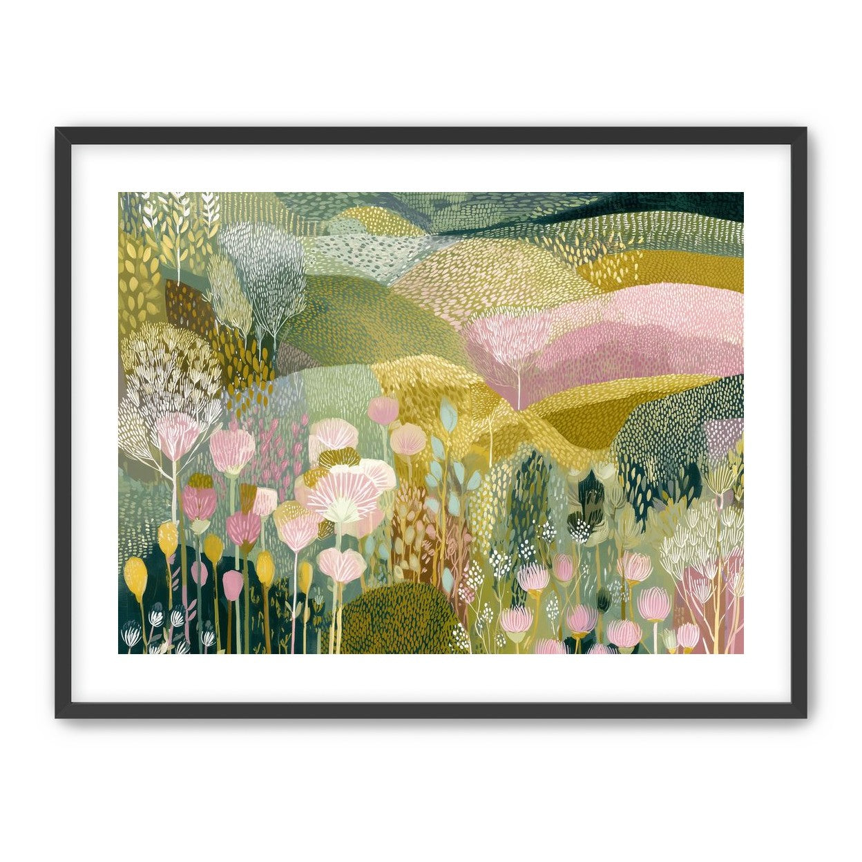 Patterned hills in bloom