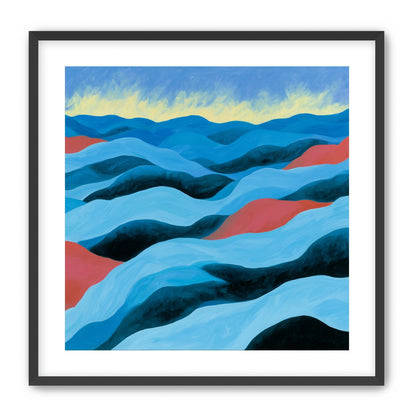 Blue hills under pale sky