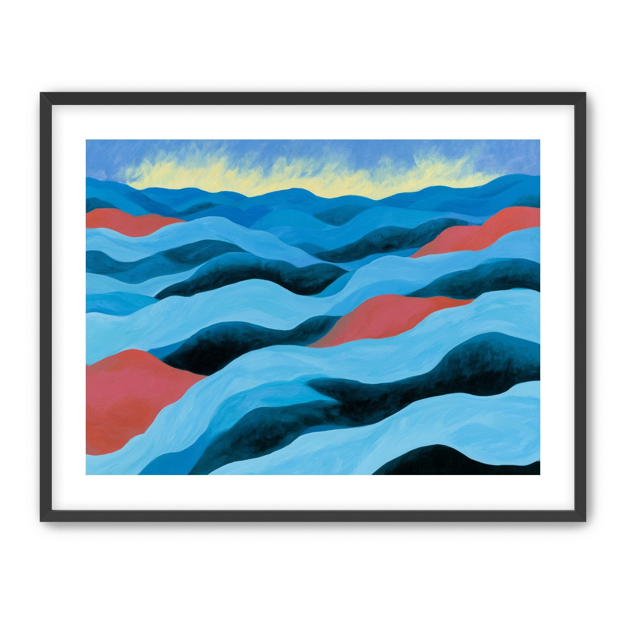 Blue hills under pale sky