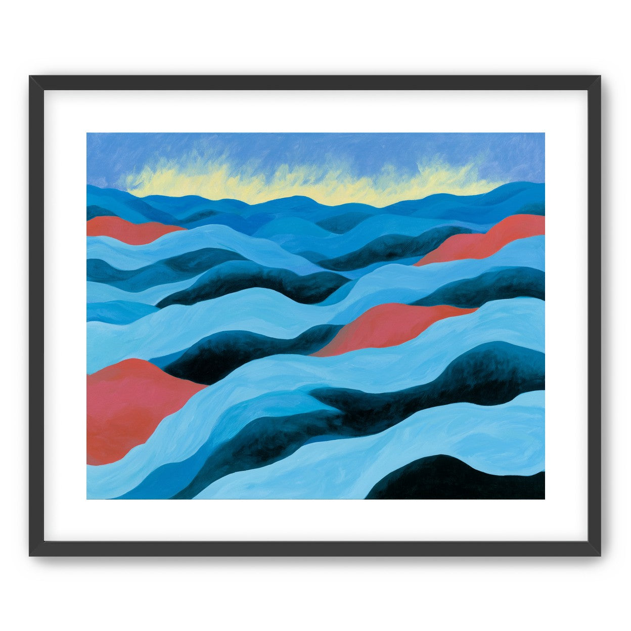 Blue hills under pale sky