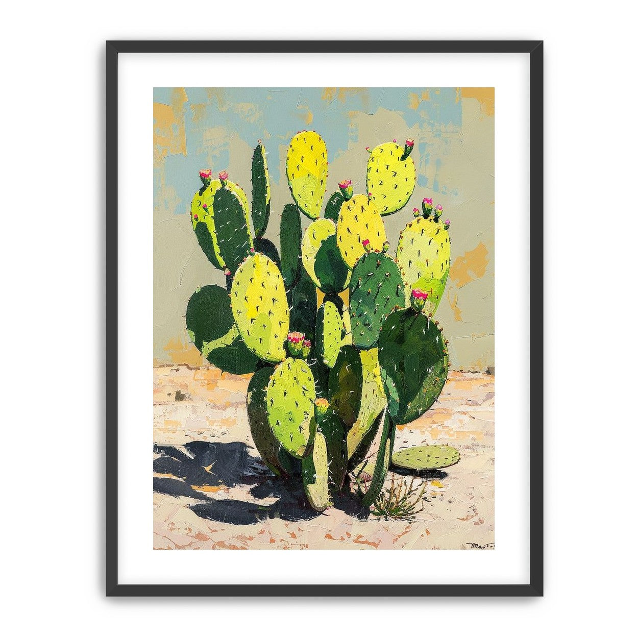 Yellow light on cactus pads