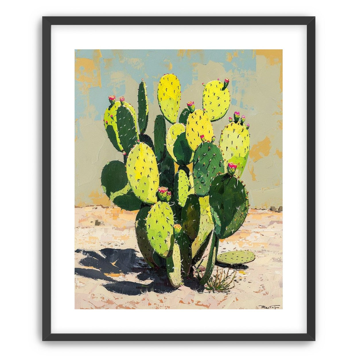 Yellow light on cactus pads