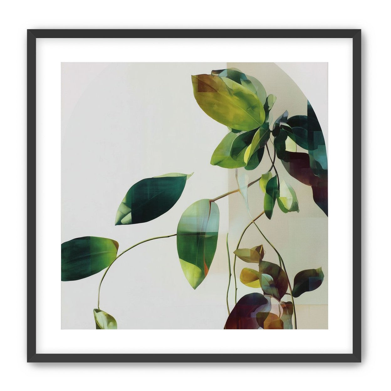 Green leaves crossing pale field
