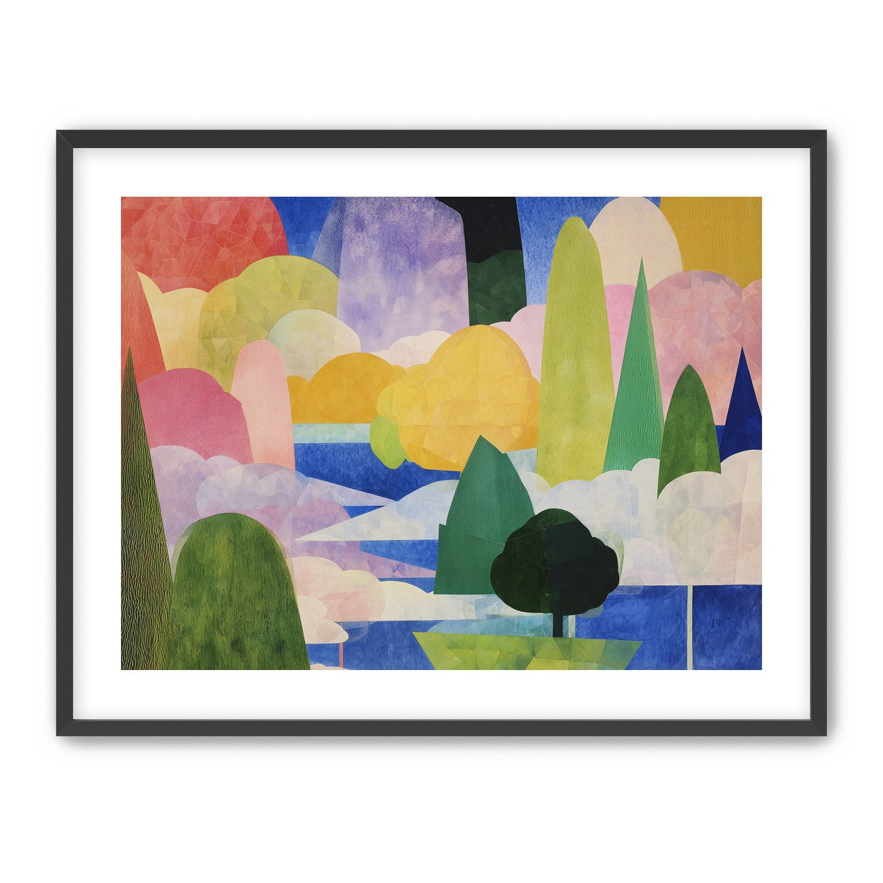 Tall trees over blue water