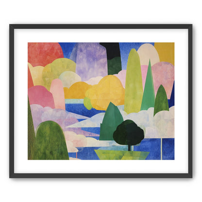 Tall trees over blue water