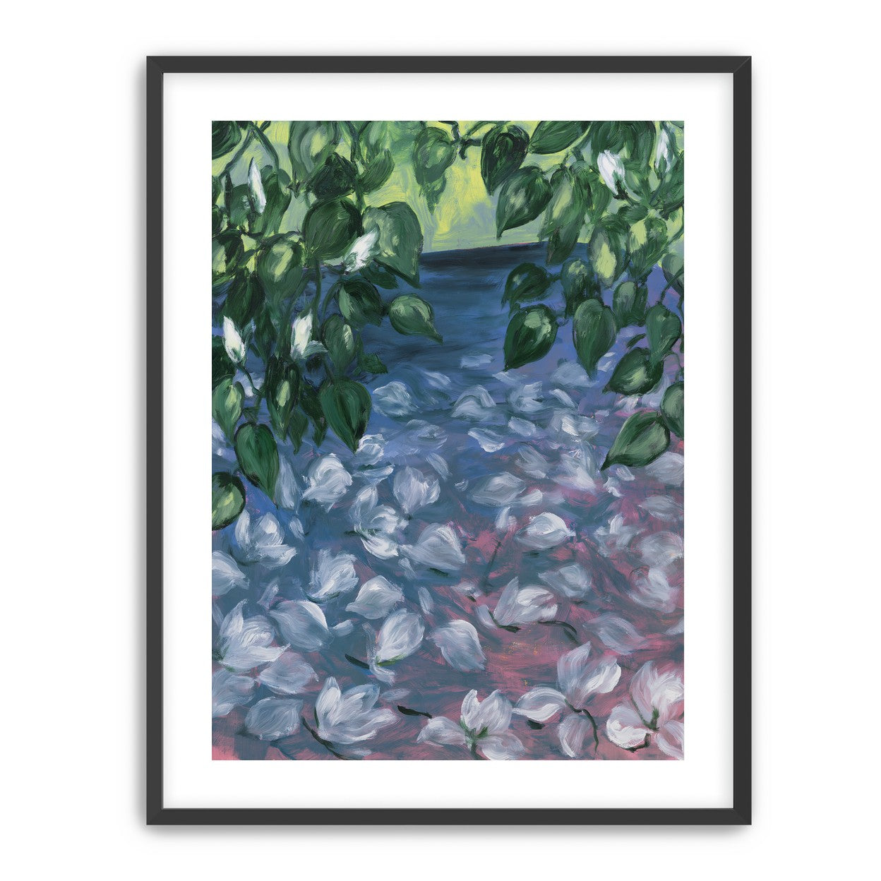 White petals on blue pond