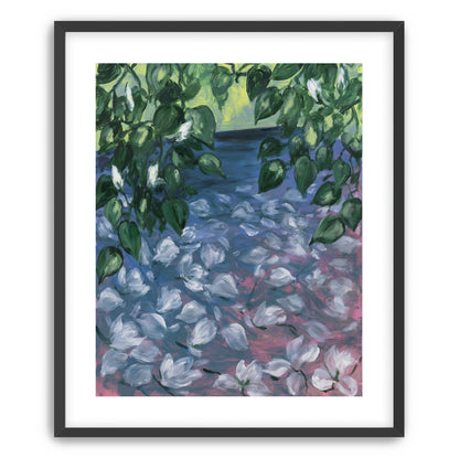 White petals on blue pond