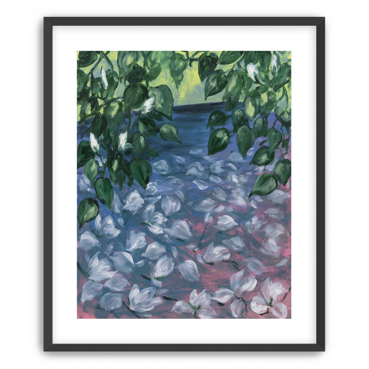 White petals on blue pond