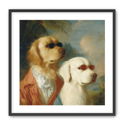 Two dogs in sunglasses