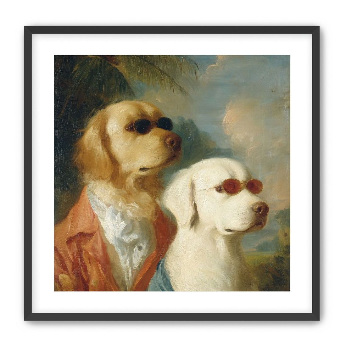 Two dogs in sunglasses