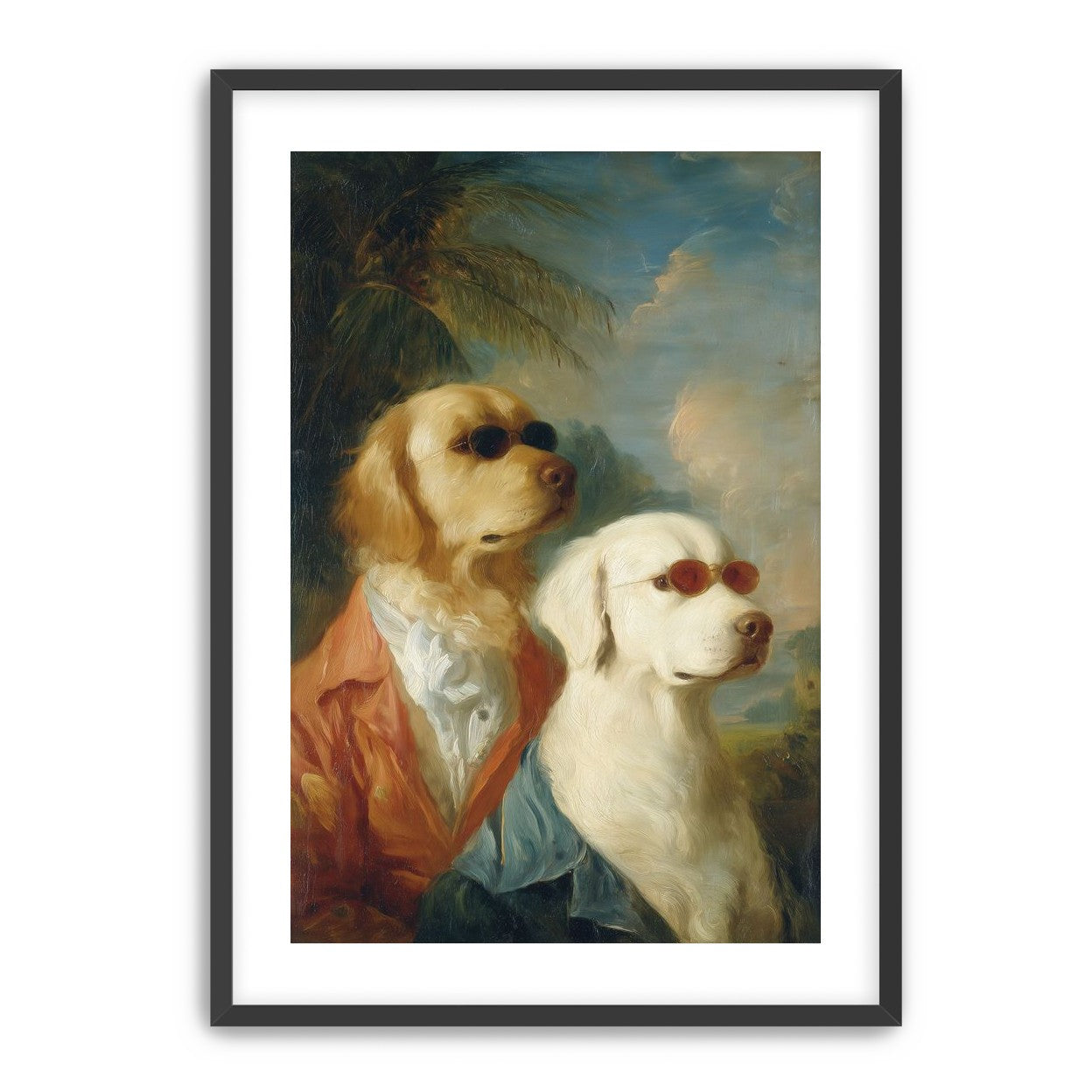 Two dogs in sunglasses