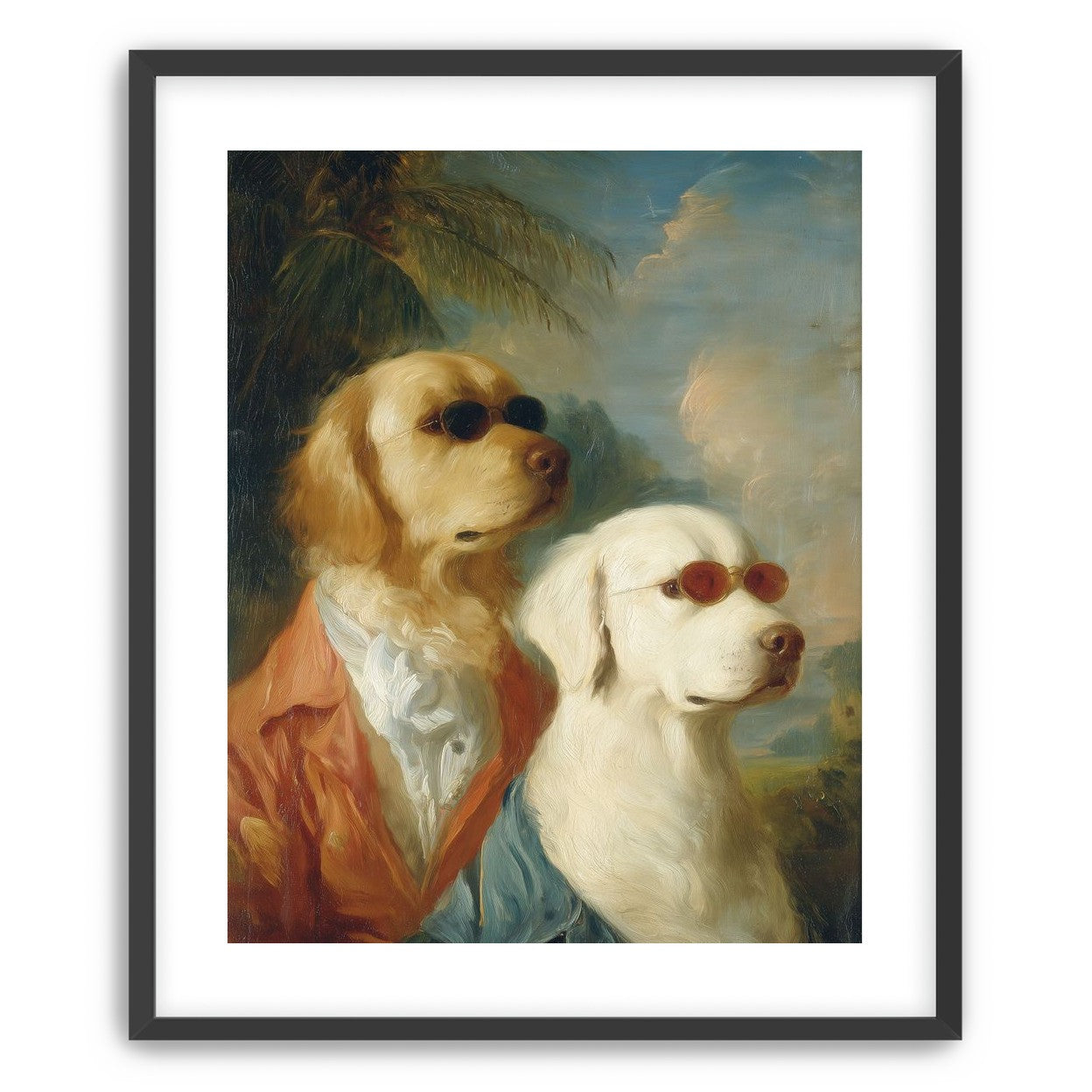 Two dogs in sunglasses