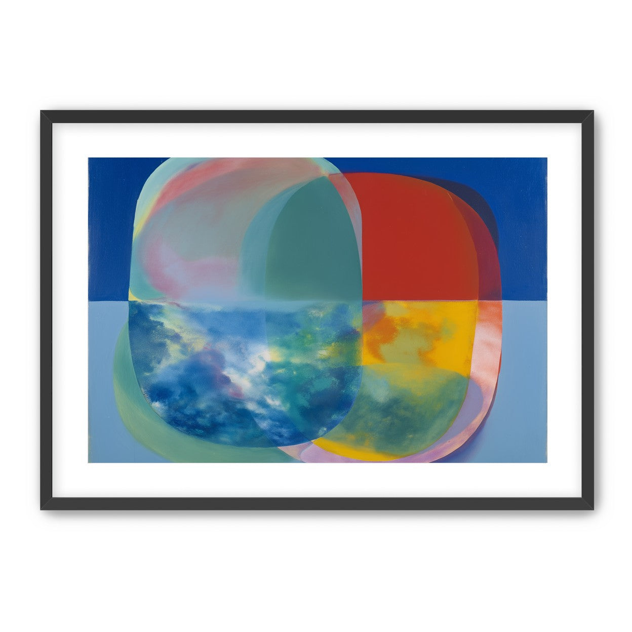 Translucent overlaps on blue field