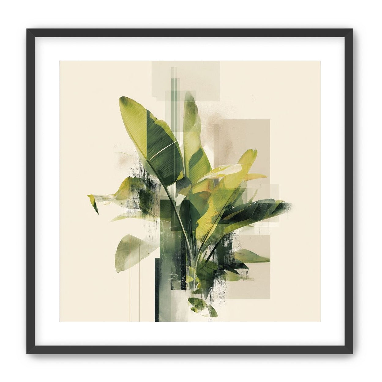 Green leaves among glassy blocks