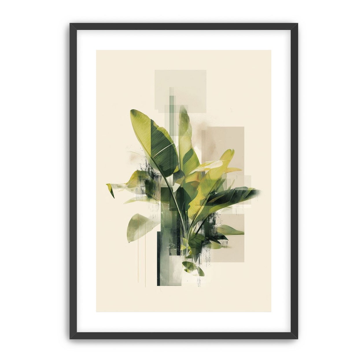 Green leaves among glassy blocks