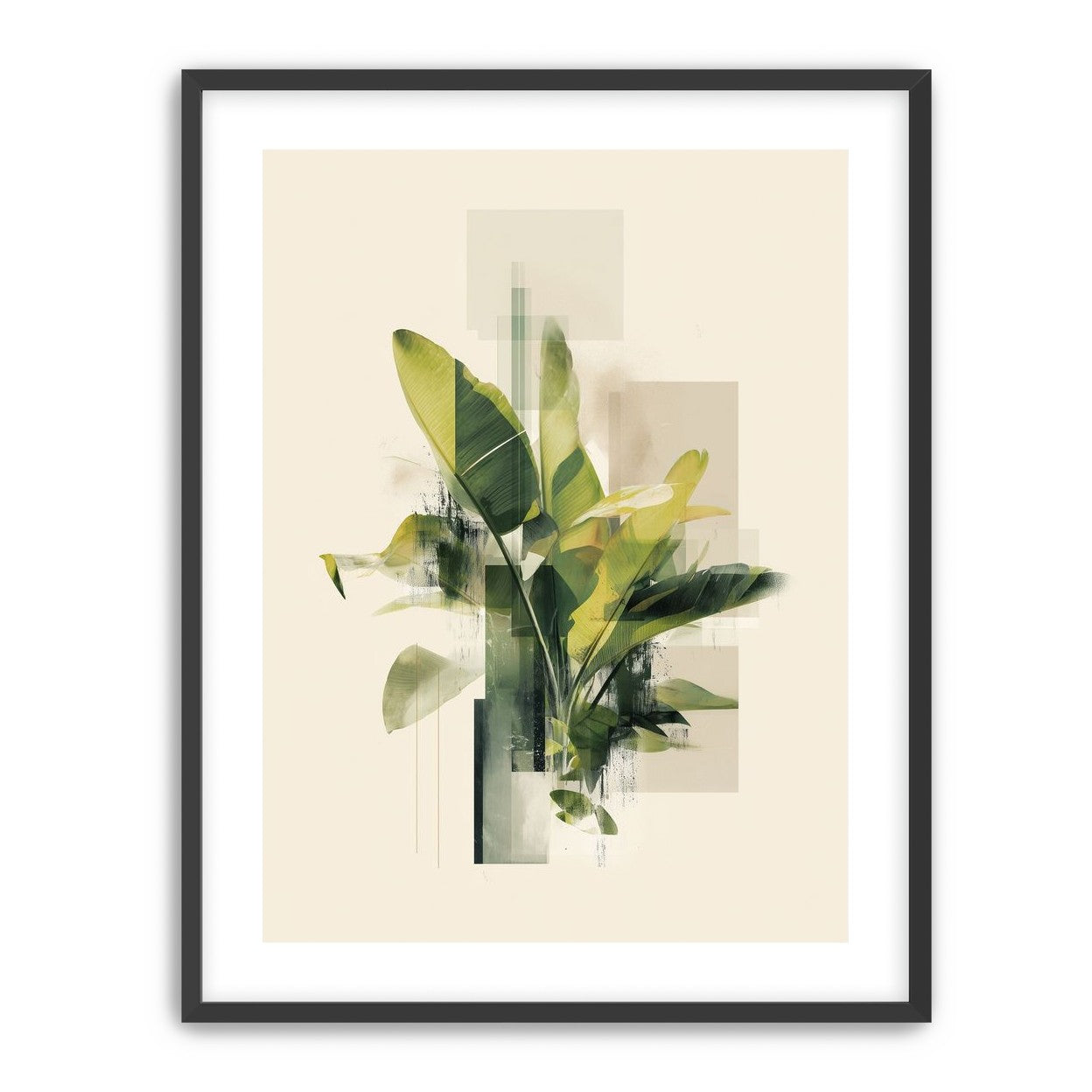 Green leaves among glassy blocks