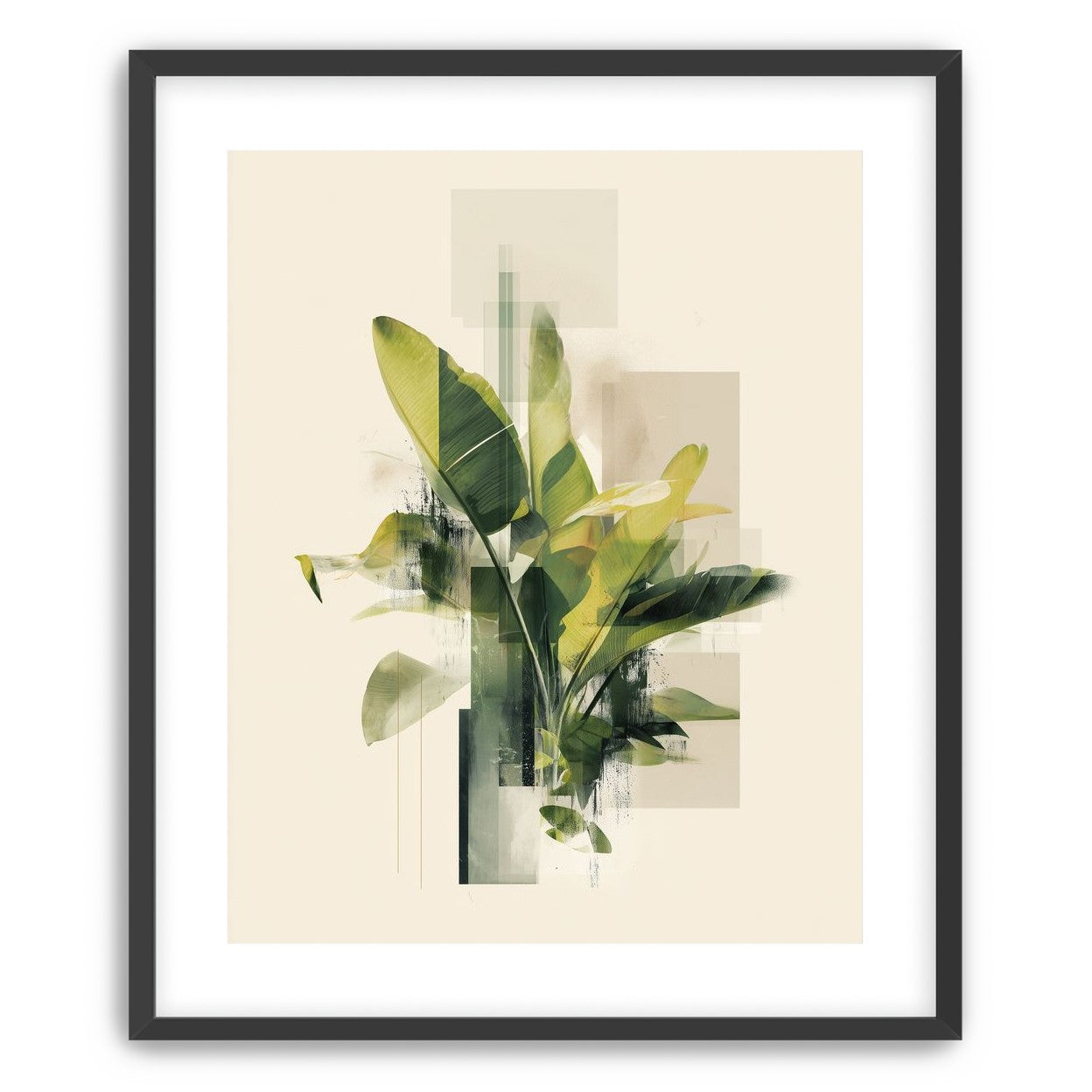 Green leaves among glassy blocks