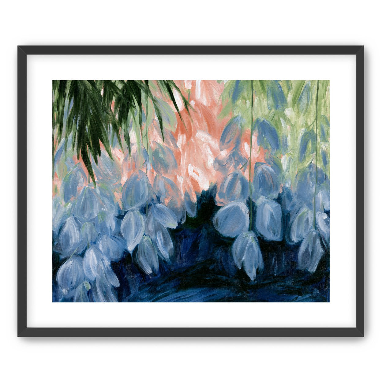 Blue flowers under green leaves