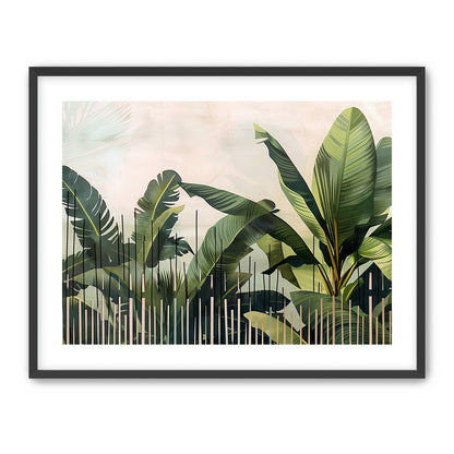 Tropical leaves behind black bars