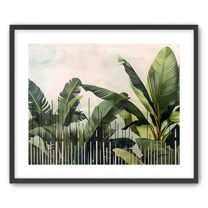 Tropical leaves behind black bars