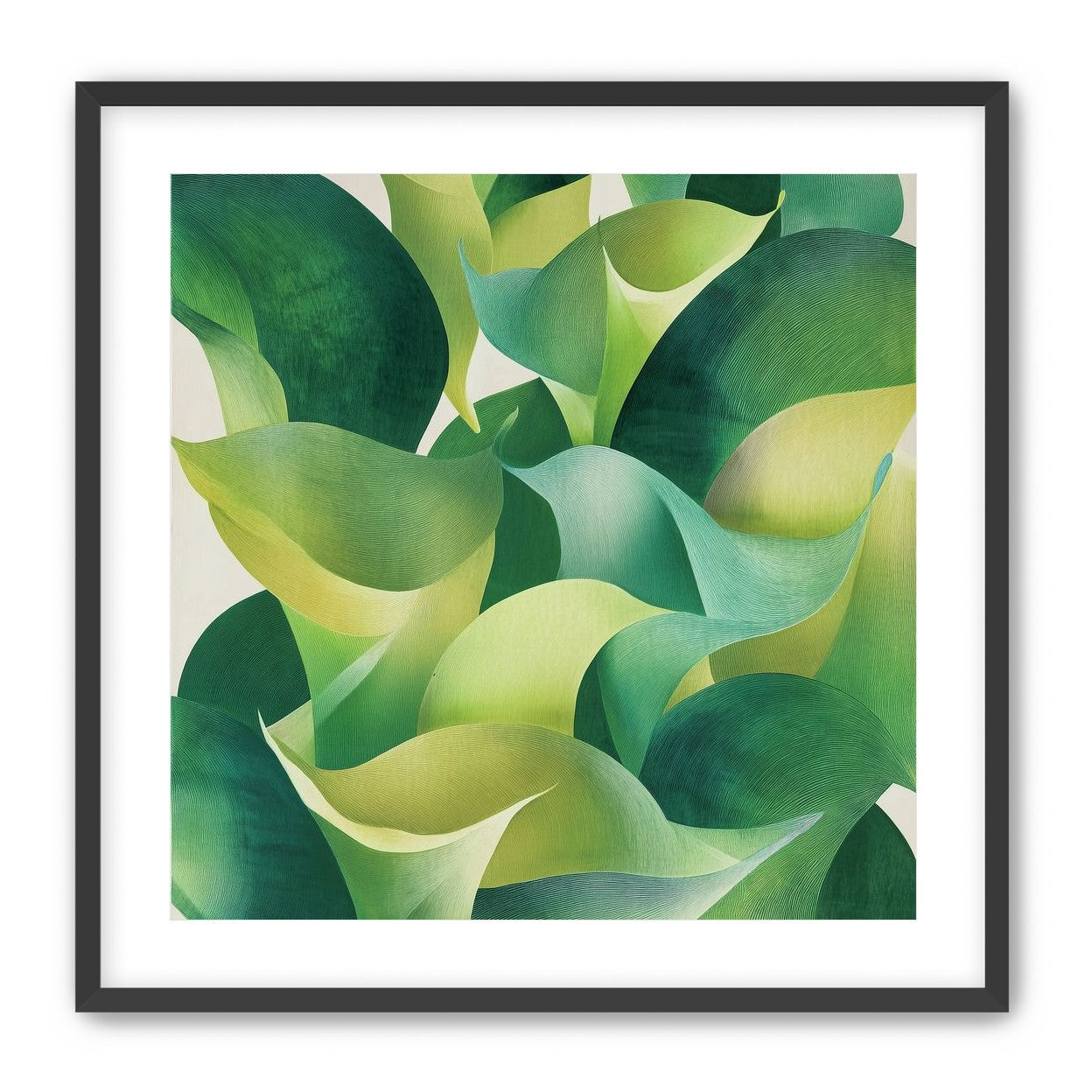 Overlapping curled green leaves