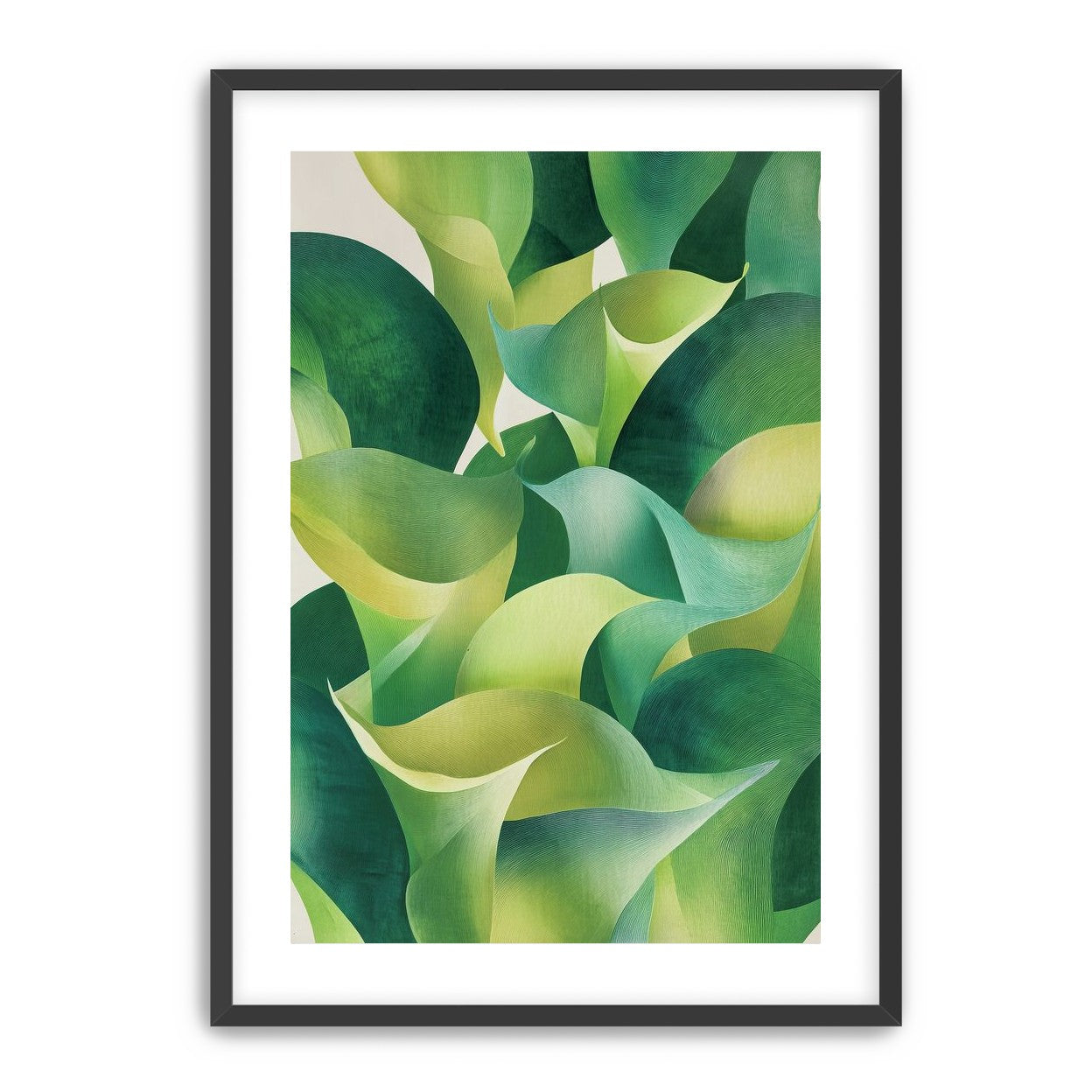 Overlapping curled green leaves