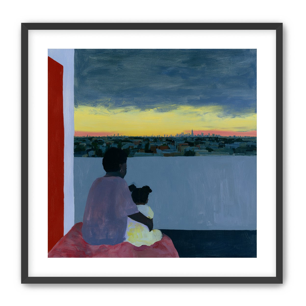 City lights beyond the parapet