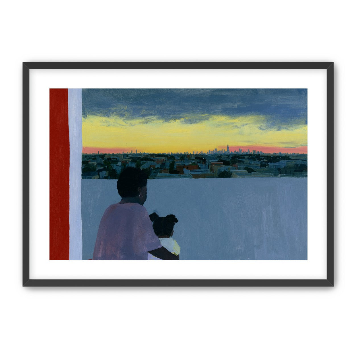 City lights beyond the parapet