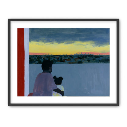 City lights beyond the parapet