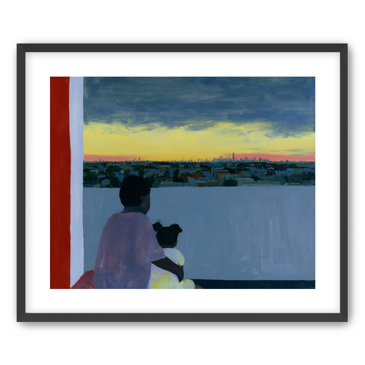 City lights beyond the parapet