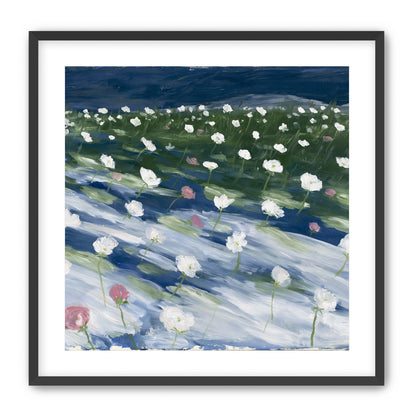 White flowers in wind streaks