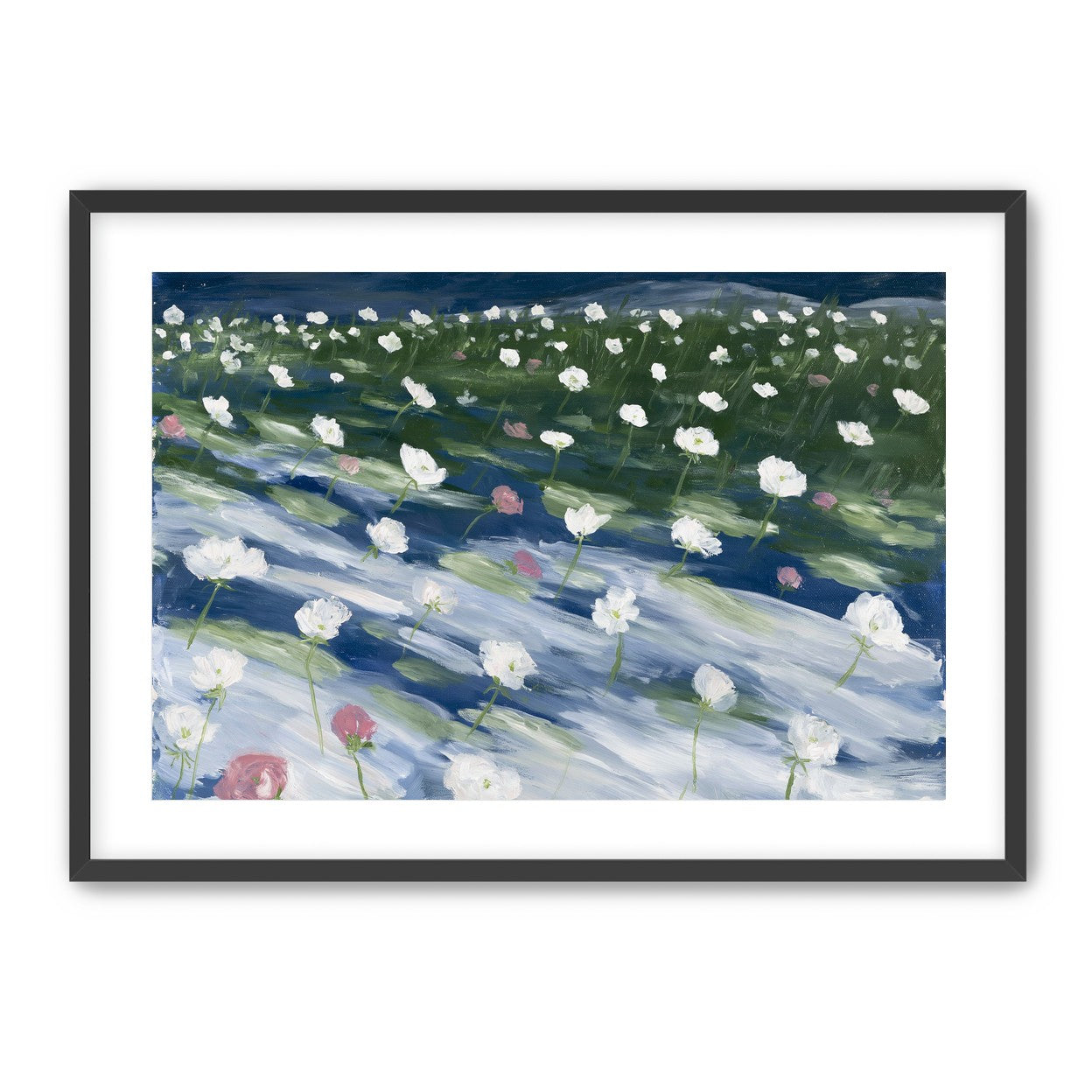 White flowers in wind streaks