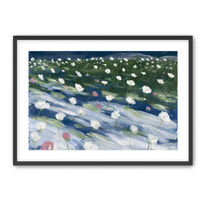 White flowers in wind streaks