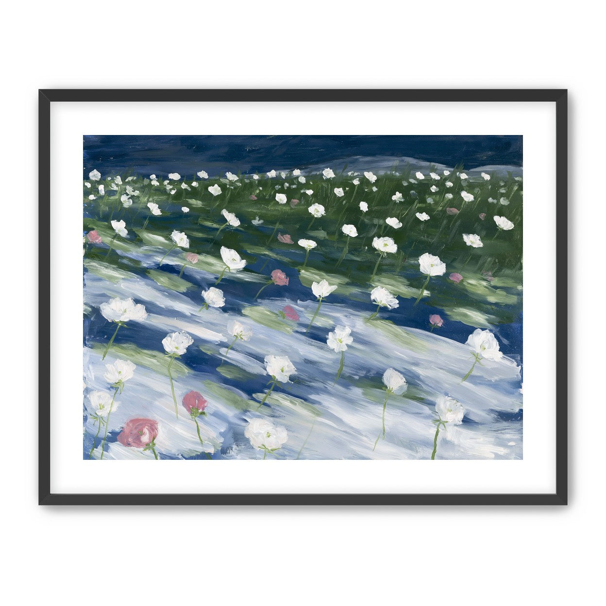White flowers in wind streaks