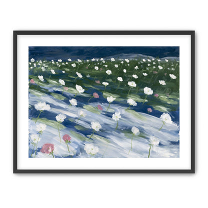 White flowers in wind streaks