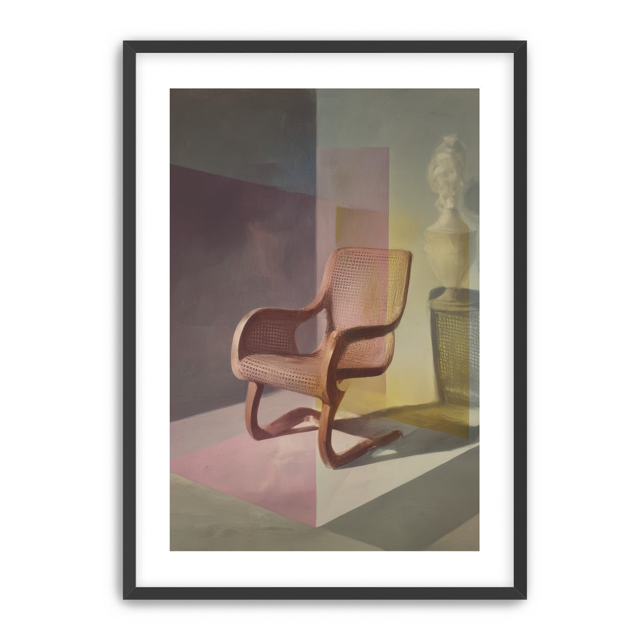 Cane chair within color panes