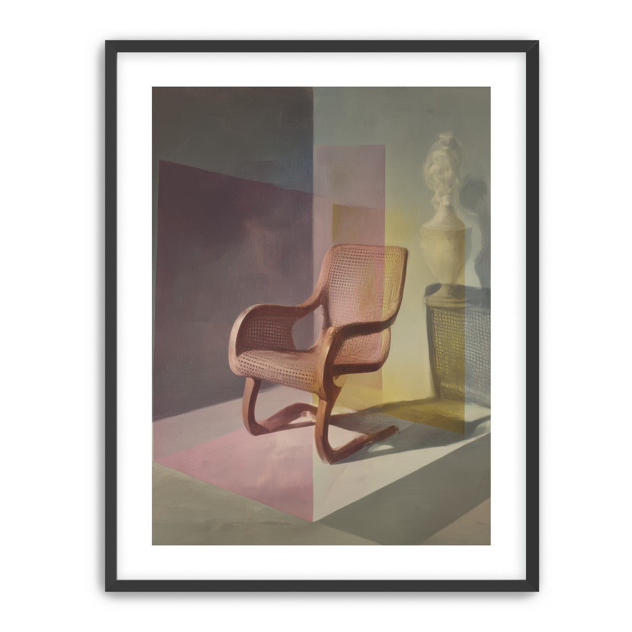 Cane chair within color panes