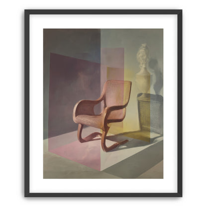 Cane chair within color panes