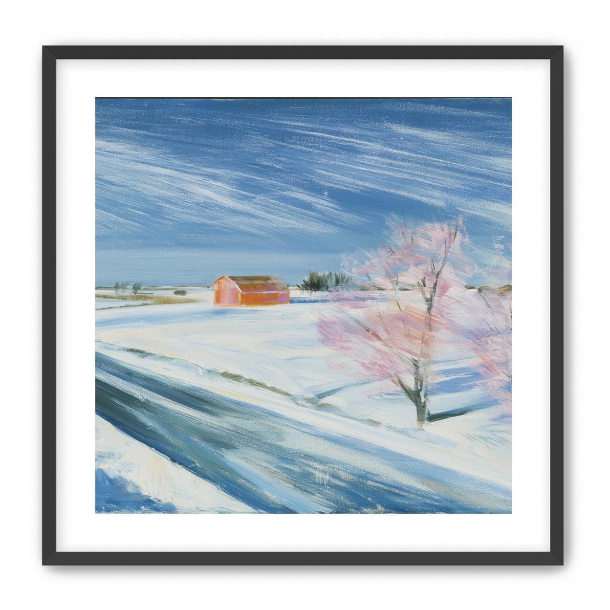 Orange barn beyond the road