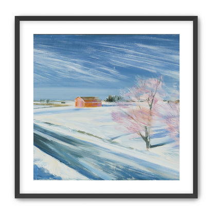 Orange barn beyond the road