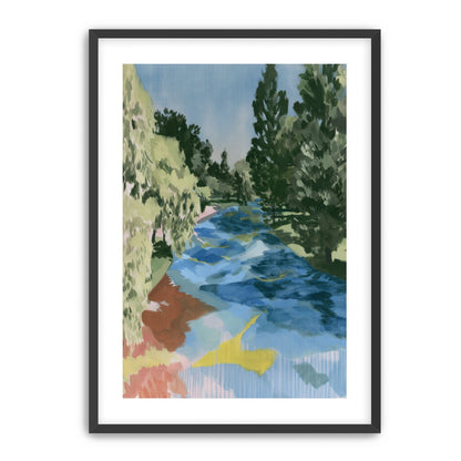 Blue bend under pines
