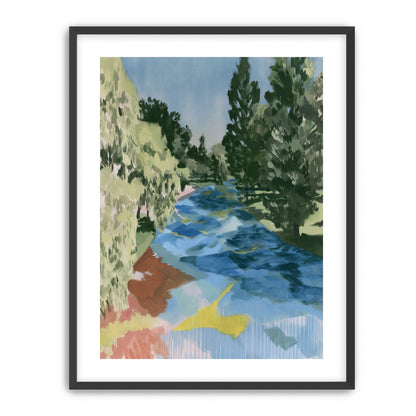 Blue bend under pines