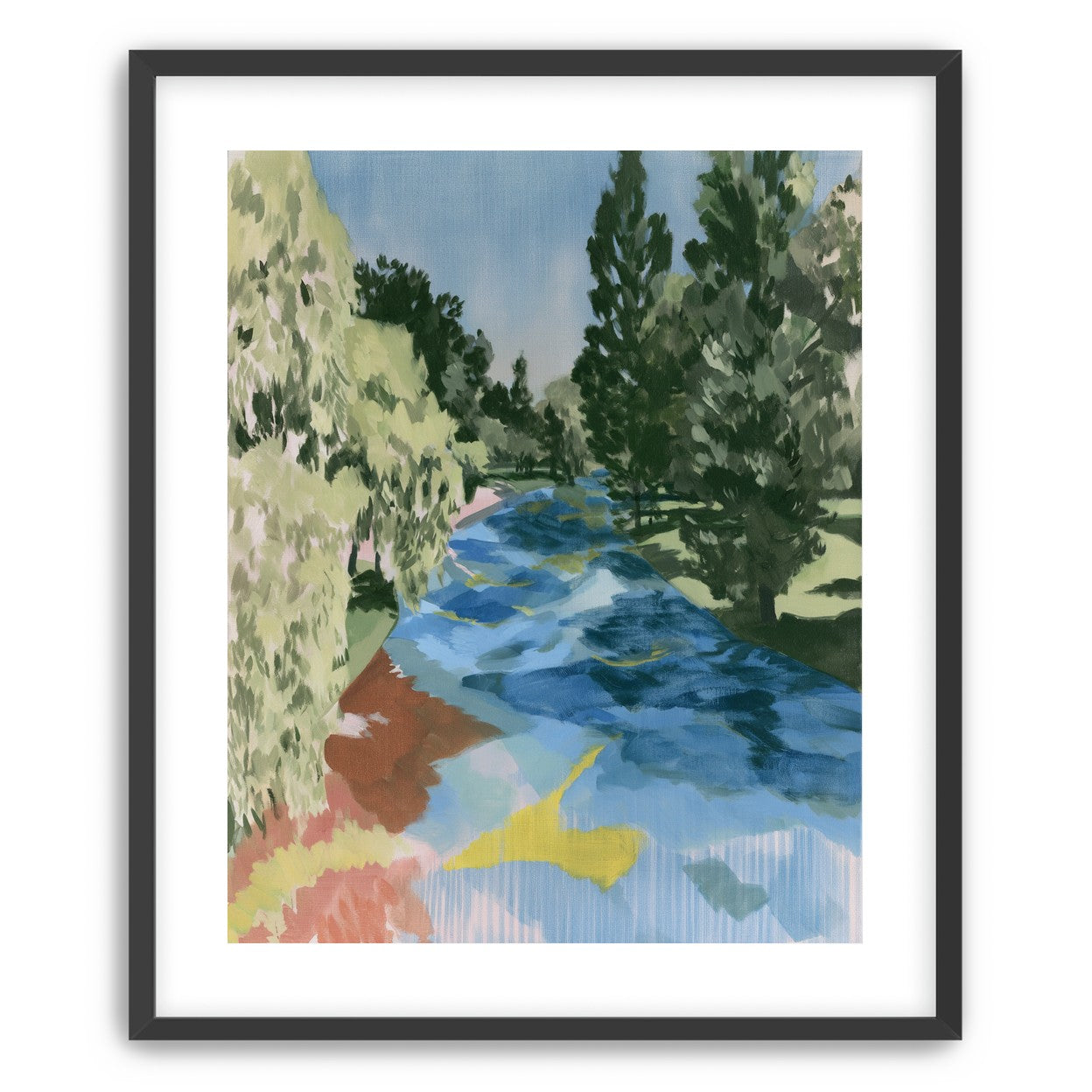 Blue bend under pines