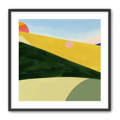 Three suns over rolling hills