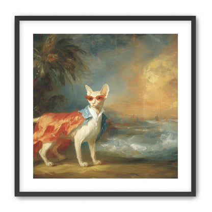 Sunglasses cat at the shore