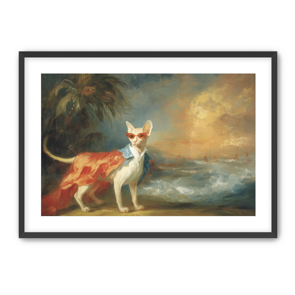 Sunglasses cat at the shore