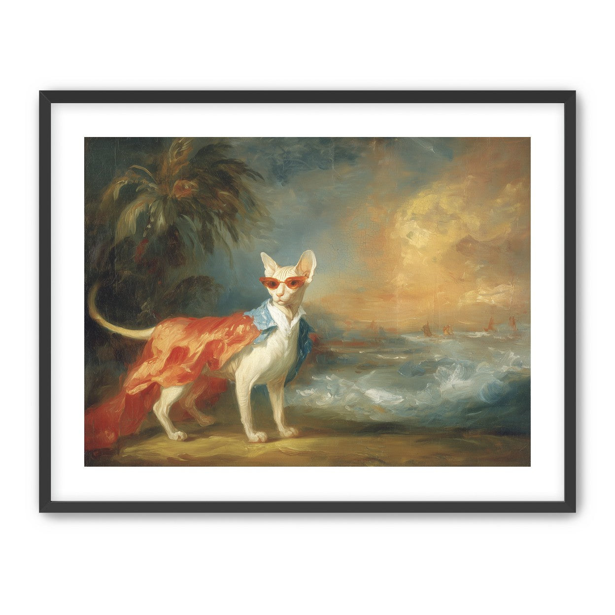 Sunglasses cat at the shore